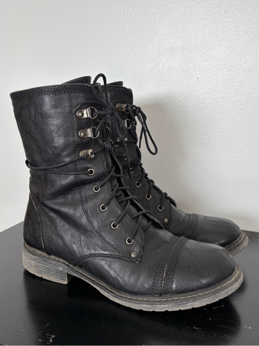 *READ Extreme by Eddie Marc Black Lace-Up Combat Boots Women 10 Grunge Goth Moto - Picture 2 of 16